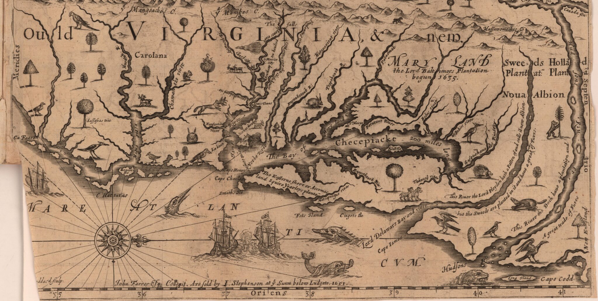 Detail from a seventeenth-century map of Virginia and the Chesapeake Bay
